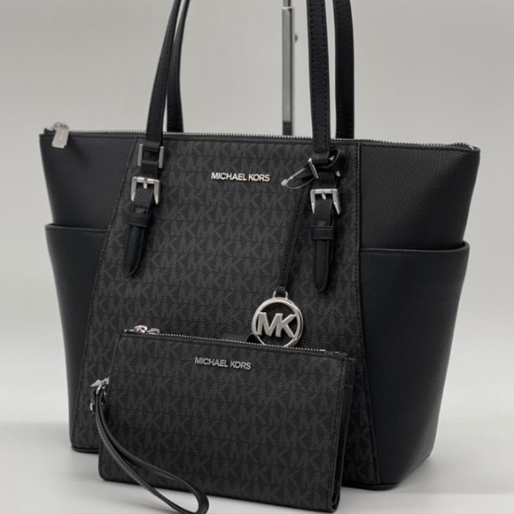 Michael Kors Charlotte Bag & Double Zip Wallet Black - Picture 1 of 11